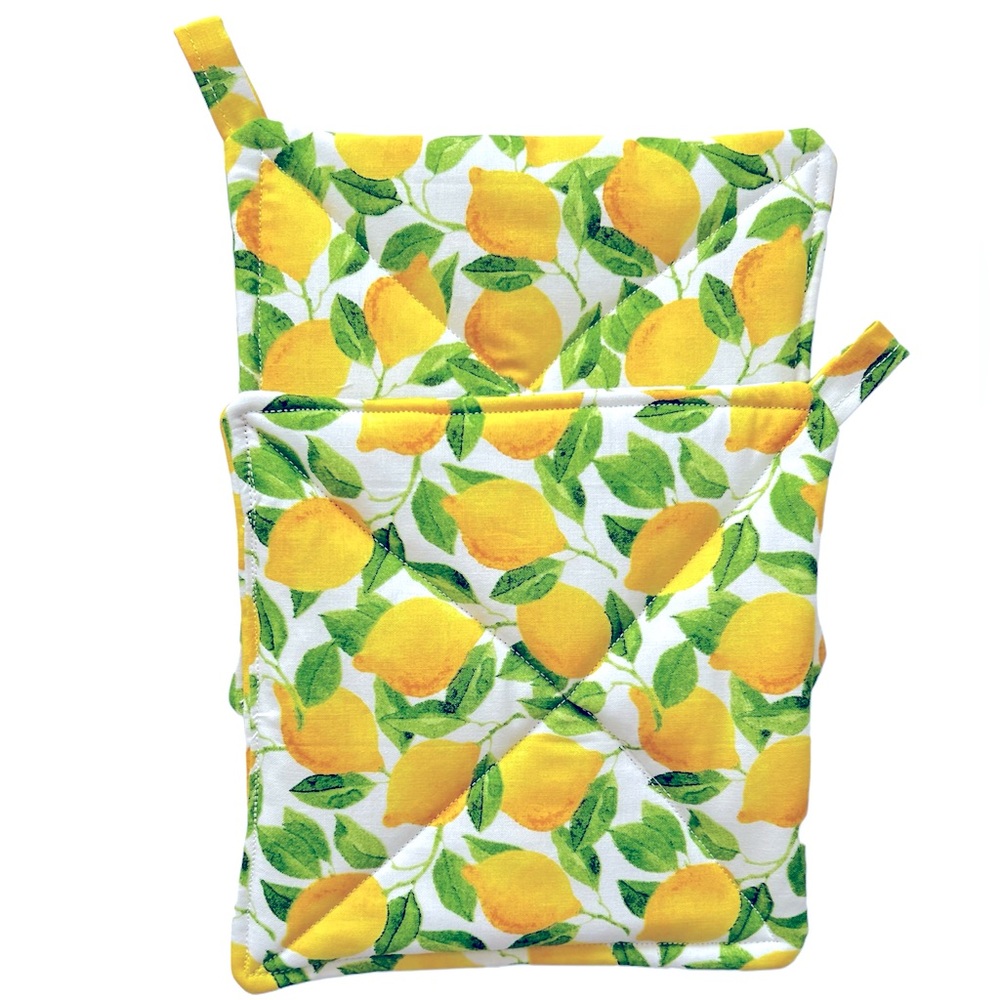 Hand Crafted Colorful Yellow Lemons Fabric Cotton Pot Holders or Hot Mats Trivet - Picture 4 of 7
